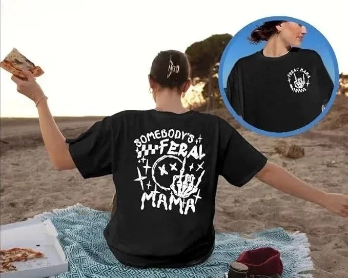 Γυναικείο Μαύρο Oversize Ποδηλατόλαιμο Τυπωμένο Μπλουζάκι