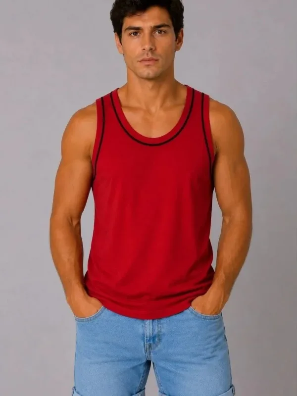 Ανδρικό Κόκκινο Αμάνικο Αθλητικό Tank Top με Στρογγυλή Λαιμόκοψη 2