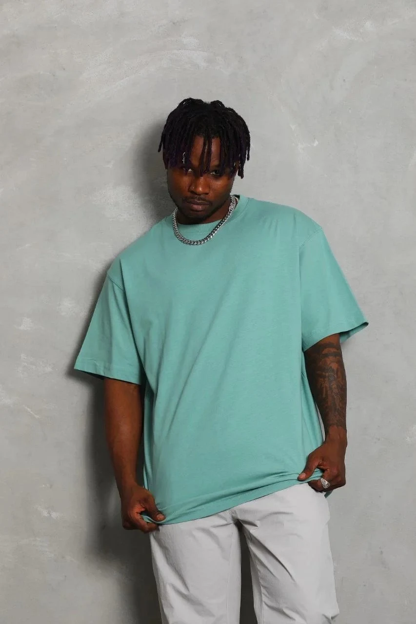 Bărbați Mentă Verde Oversize Guler Bicicletă Simplu Tricou de Vară