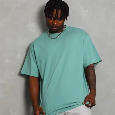 Bărbați Mentă Verde Oversize Guler Bicicletă Simplu Tricou de Vară 1
