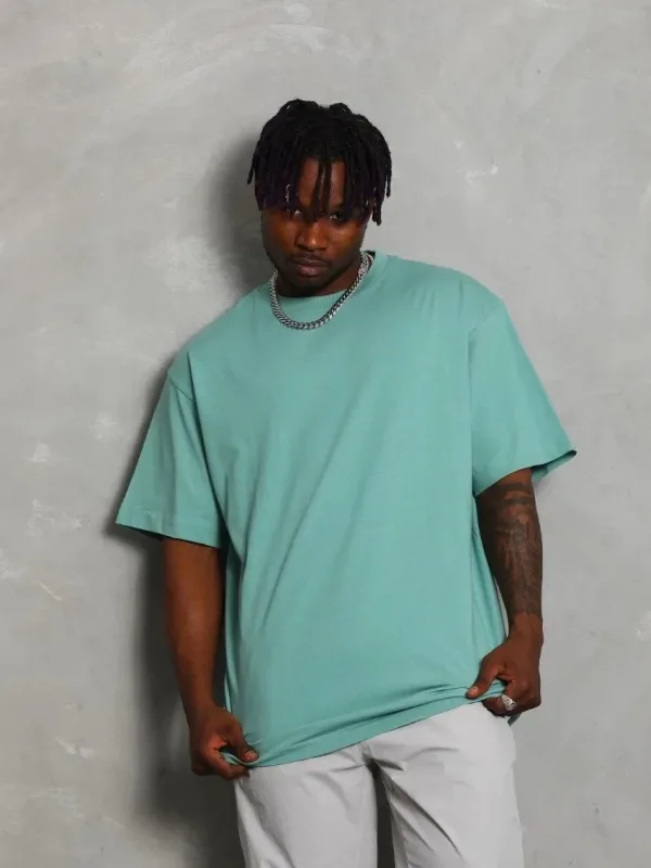 Bărbați Mentă Verde Oversize Guler Bicicletă Simplu Tricou de Vară 1