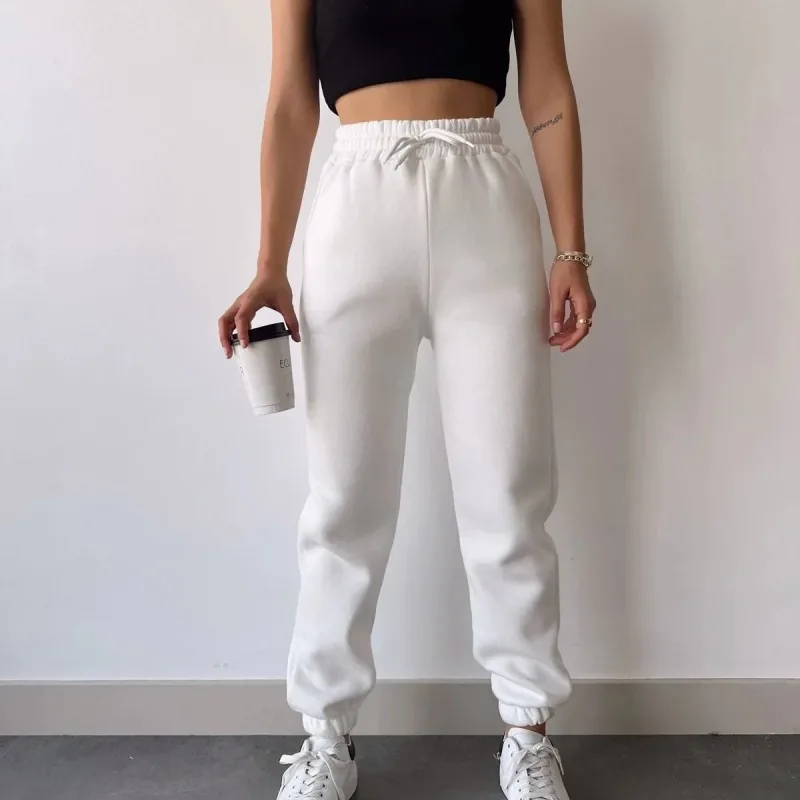 Ženska bela 3 niti pamučni elastični donji deo trenerka pantalone