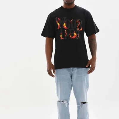 Férfi fekete oversized kerékpárnyakú nyomott póló 4