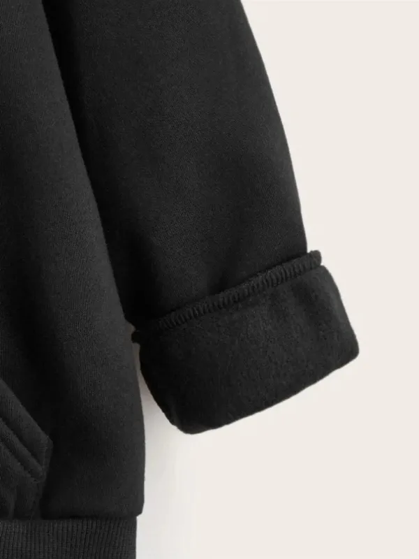 Çocuk Siyah Kapüşonlu Tatlı Kedi Baskılı Oversize Sweatshirt 3