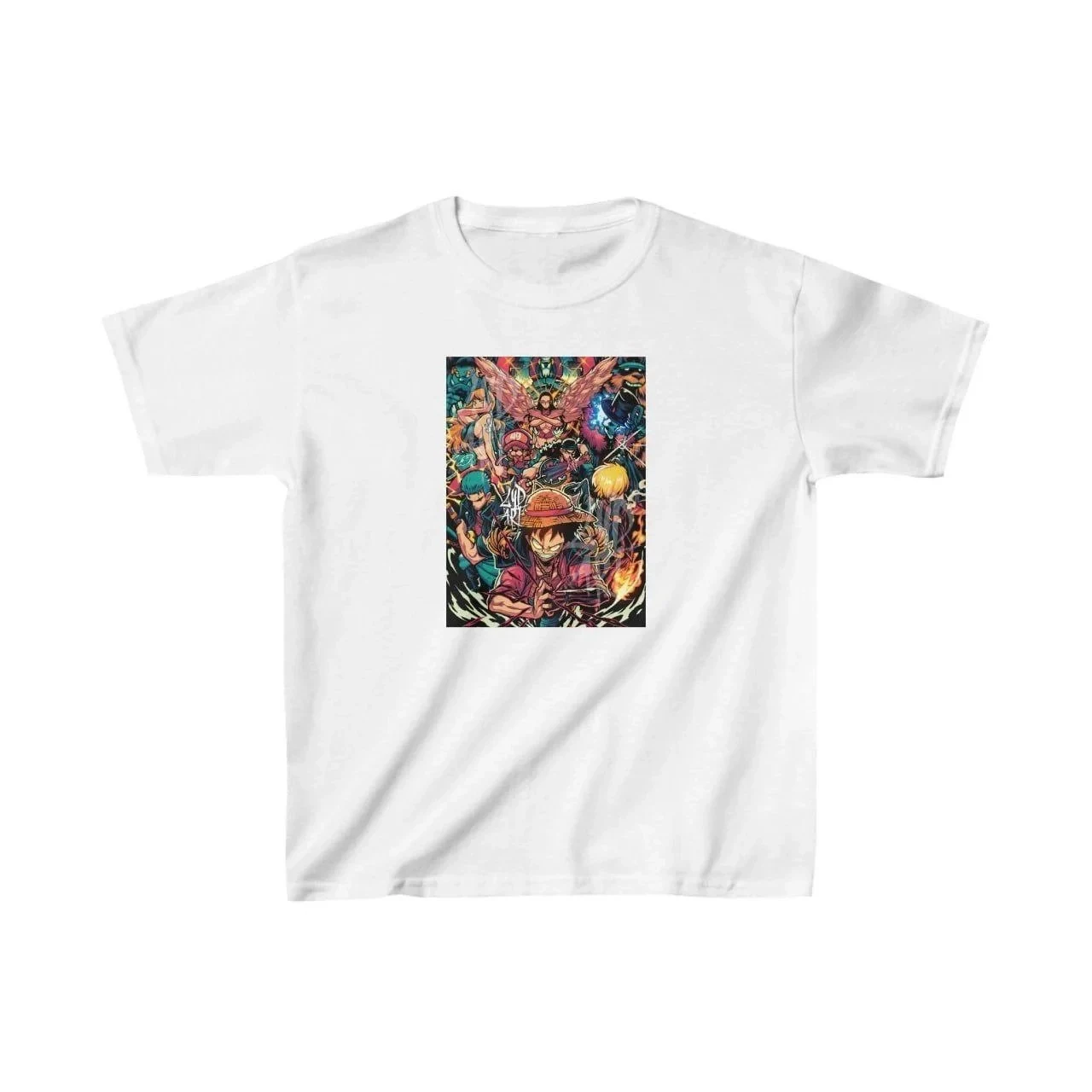 Детски бел печатен oversize кружен јака маица