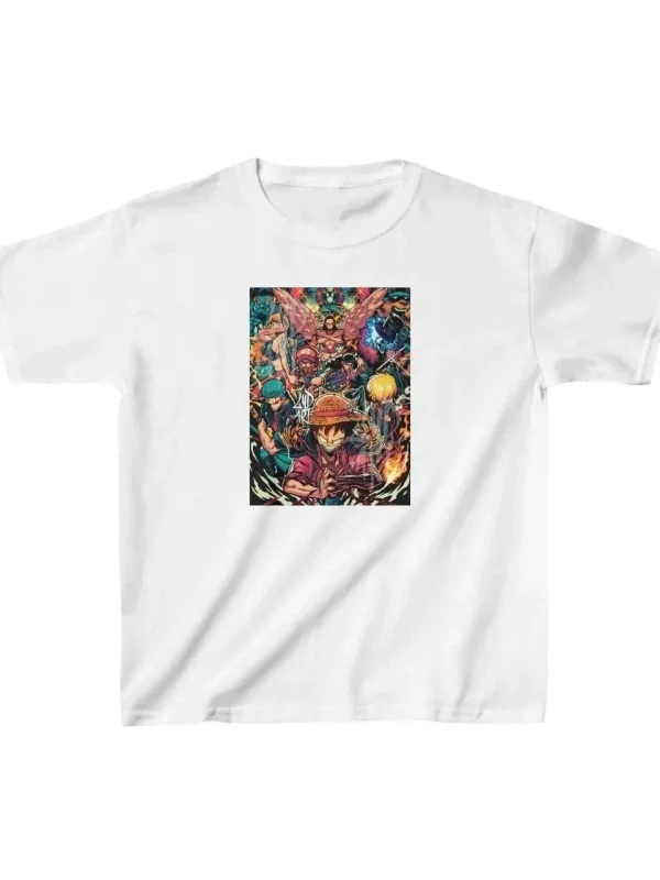 Детски бел печатен oversize кружен јака маица 1