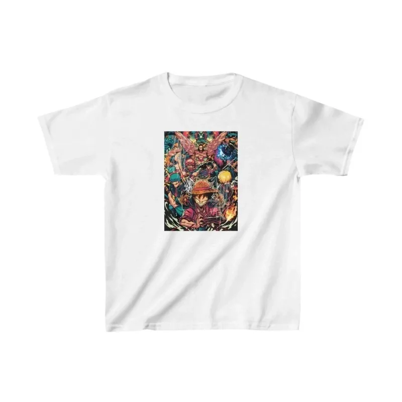 Tricou pentru copii, alb, cu imprimeu, oversized, cu guler rotund