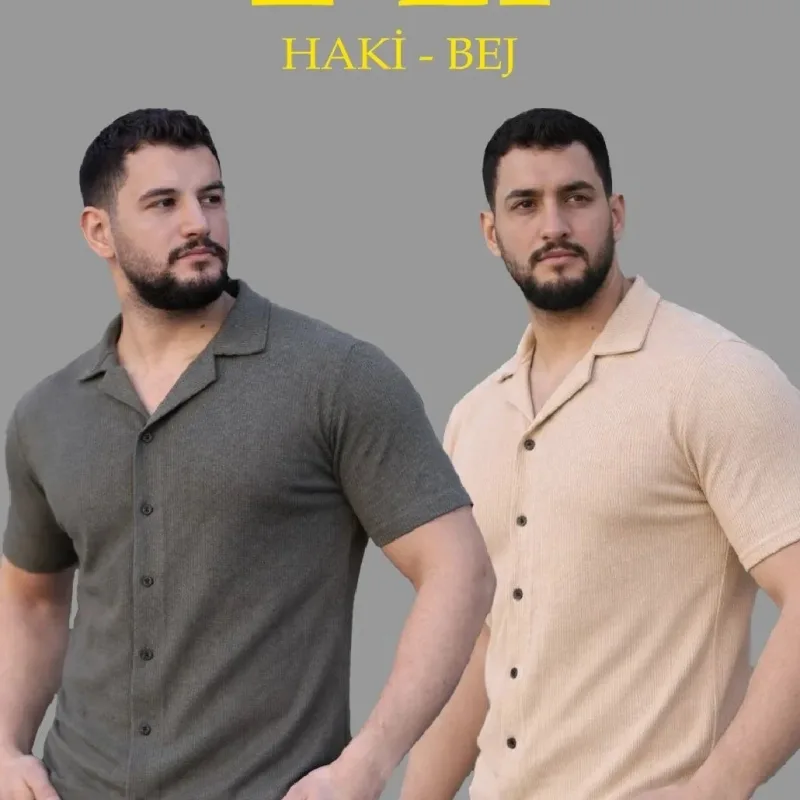 Men's 2-Piece Set Waffle Weave Open Collar Buttoned Shirt