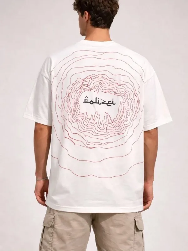 Машки бел oversize велосипед јака печат летна маица 1