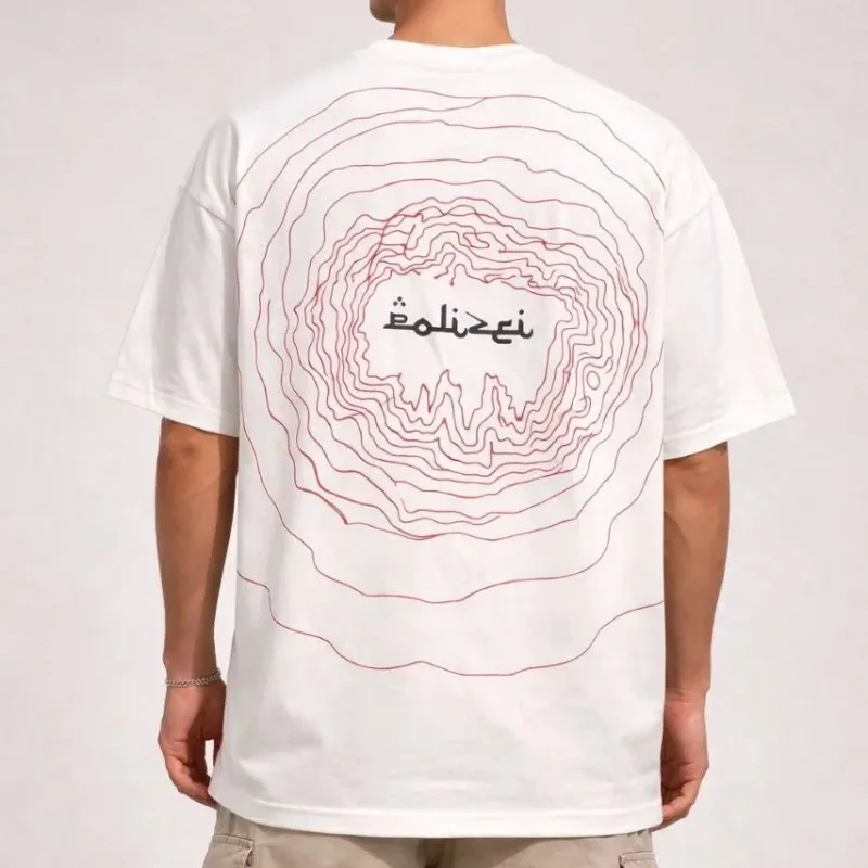 Машки бел oversize велосипед јака печат летна маица