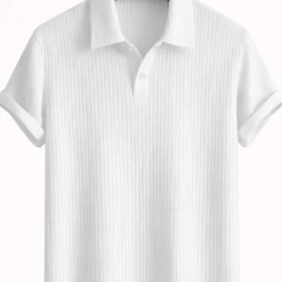 Bianco Oversize Costina Cotone Polo Collo T-Shirt 2