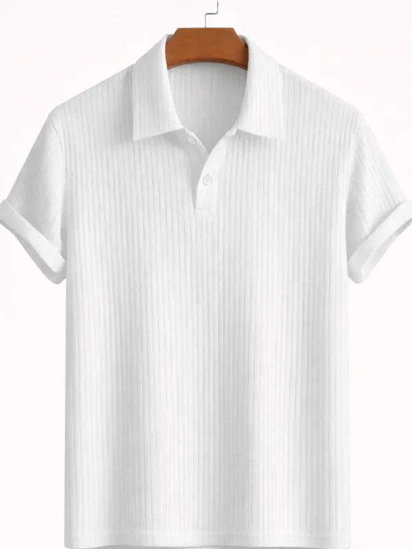 Bianco Oversize Costina Cotone Polo Collo T-Shirt 2