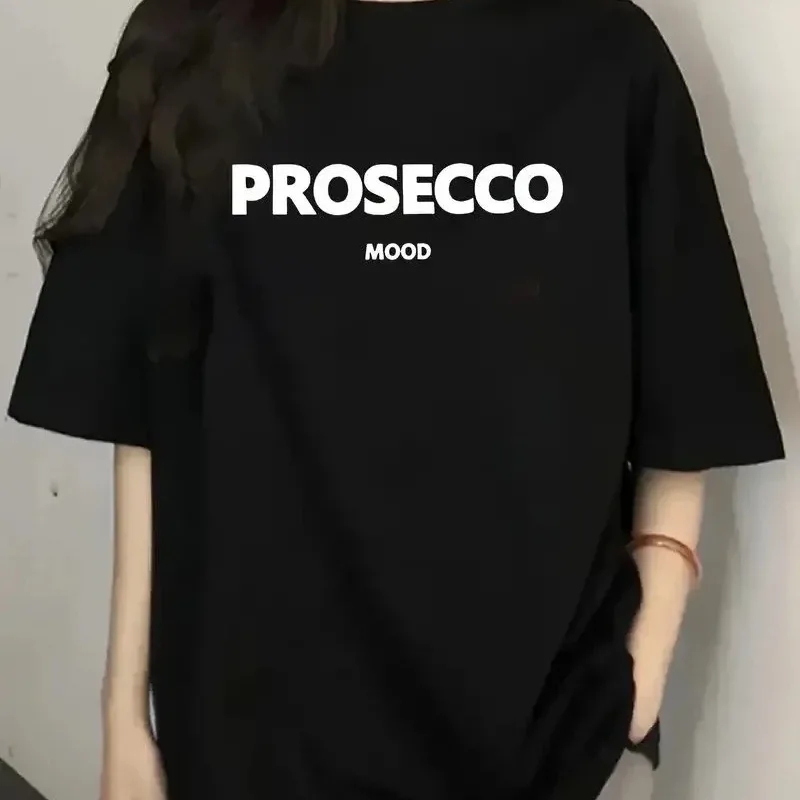 Women's Black Oversize Cycling Neck Print Summer T-Shirt