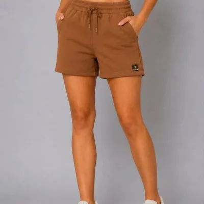 Ženski smeđi regular fit tkanina sa džepovima vezicama šorc 3