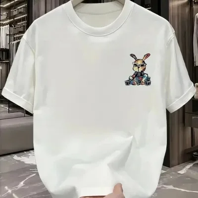 Kişi Ağ Oversize Dovşan Çapılı Qısa Qollu Köynək 2