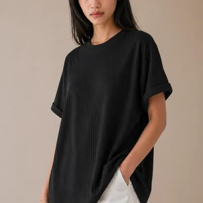 Nero Costina Oversize Taglio Largo Basic T-Shirt 3