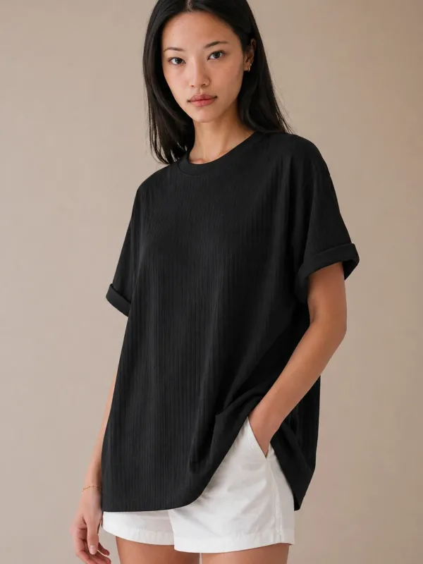 Nero Costina Oversize Taglio Largo Basic T-Shirt 3