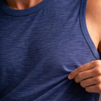 Men's Indigo Flannel Fabric Sleeveless Vest Daily Sports T-Shirt 4