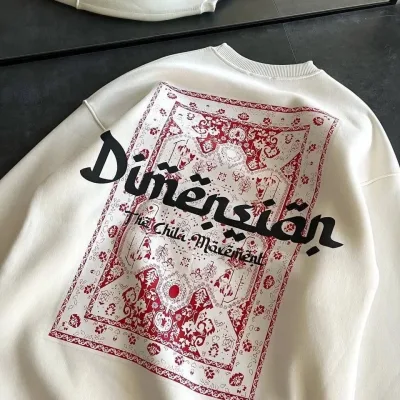 Gratë të Bardhë 3 Fije Pambuku Jakë Biçiklete të Shtypur Sweatshirt 3