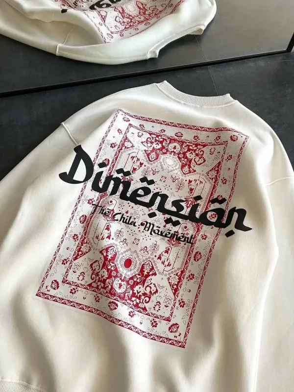 Gratë të Bardhë 3 Fije Pambuku Jakë Biçiklete të Shtypur Sweatshirt 3
