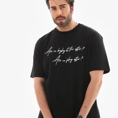 Muška crna oversized bicikli kragna štampana letnja majica 2