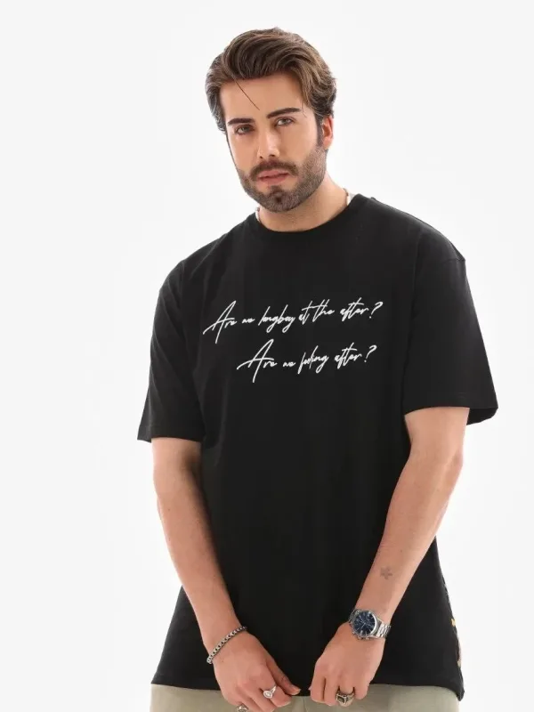 Muška crna oversized bicikli kragna štampana letnja majica 2