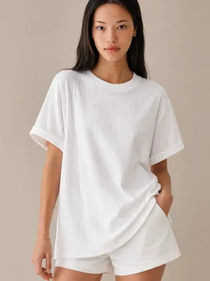 Bijela ribana oversize majica 100% pamuk široki kroj