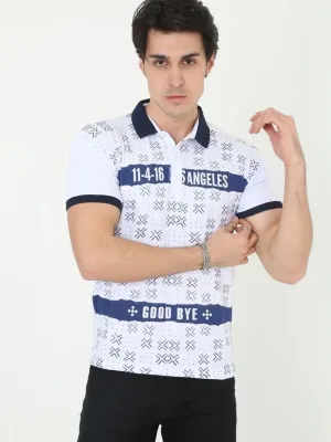 Pánske biele slim fit polo tričko s potlačou, krátky rukáv