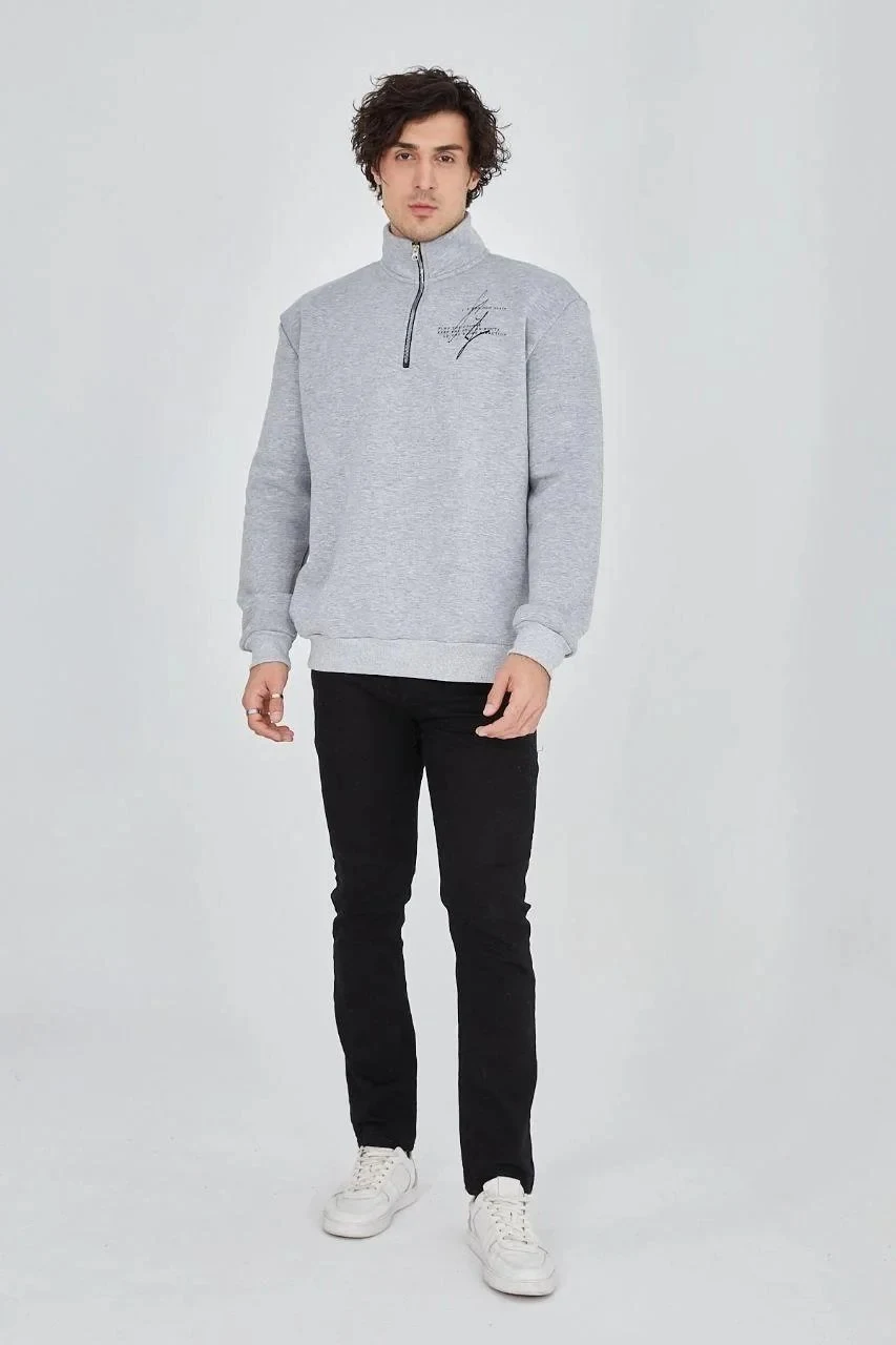 Muški sivi polupatentni tiskani 3-nitni pamučni sweatshirt