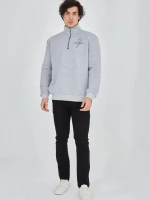 Muški sivi polupatentni tiskani 3-nitni pamučni sweatshirt