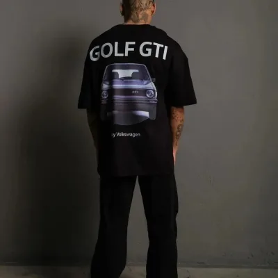 Pánske čierne oversize Golf GTI retro auto potlačené tričko 2