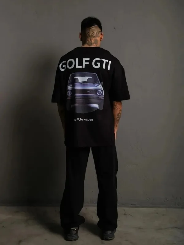 Pánske čierne oversize Golf GTI retro auto potlačené tričko 2