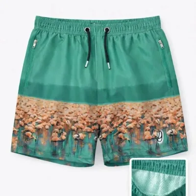 Men's Aqua Green Zippered Pocket Mesh Lined Quick-Dry Swim Shorts 3