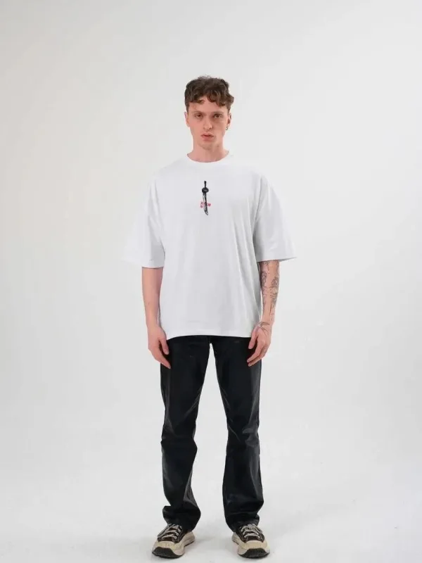 Muški bijeli regular biciklistički ovratnik s printom udobna majica 1