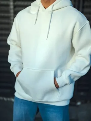 Men's White 3-Thread Cotton Hooded Basic Sweatshirt