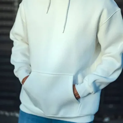 Pánské bílé třívrstvé bavlněné mikiny s kapucí basic 1