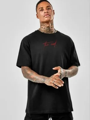 Kişi Qara Regular Velosiped Yaxalı Çap Qısa Qol T-Shirt