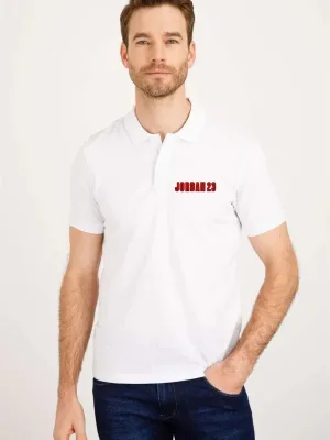 Férfi Fehér Pike Polo Galléros Gombos Nyomott Póló