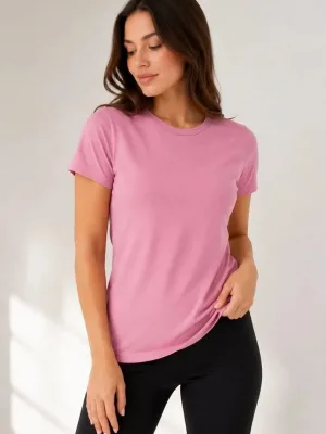 Женски розов slim fit велосипед јака основна маица