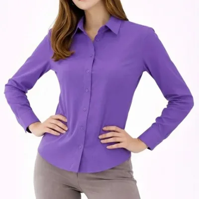 Women's Purple Classic Collar Buttoned Long Sleeve Shirt 5