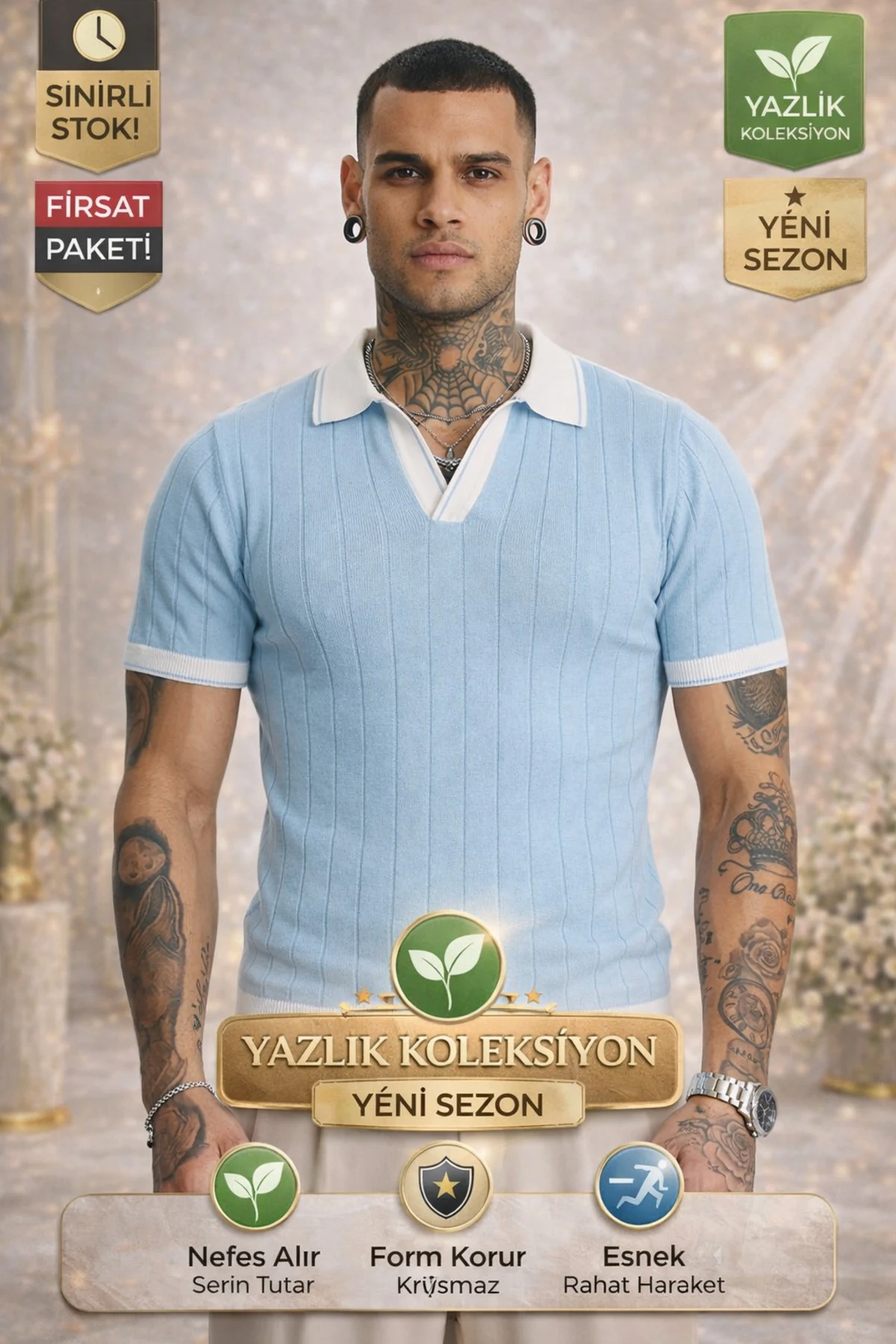 Blu Foshnje Burra Toscana Triko Mëngë të Shkurtra Polo T-Shirt