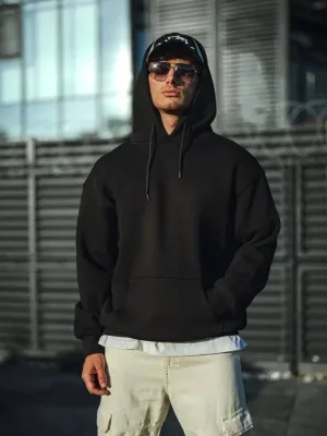 Pánské černé třívrstvé bavlněné mikiny s kapucí basic