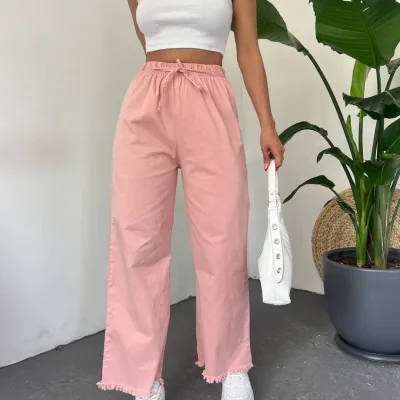 Fringed Hem Palazzo Pants Powder 4