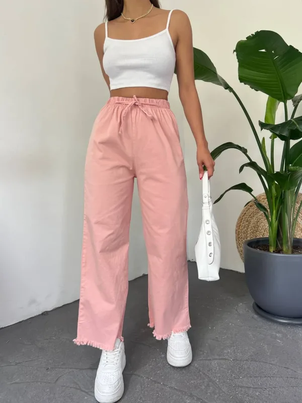 Fringed Hem Palazzo Pants Powder 4