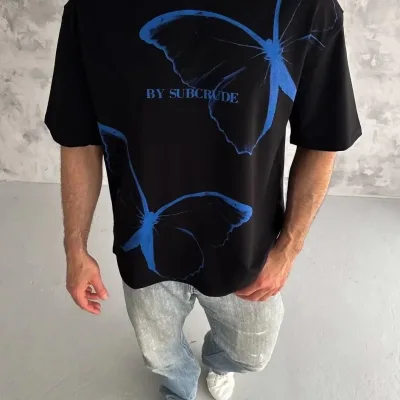 Машки црн oversize велосипед јака печатена маица 2