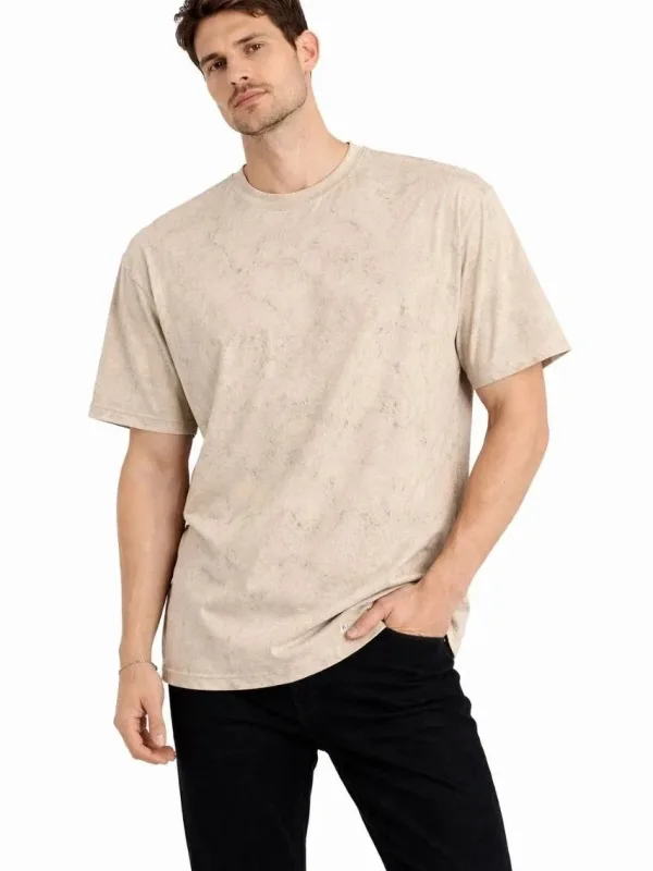 Ανδρικό Μπεζ Oversize Acid Wash Ποδήλατο Λαιμόκοψη Μπλουζάκι 4