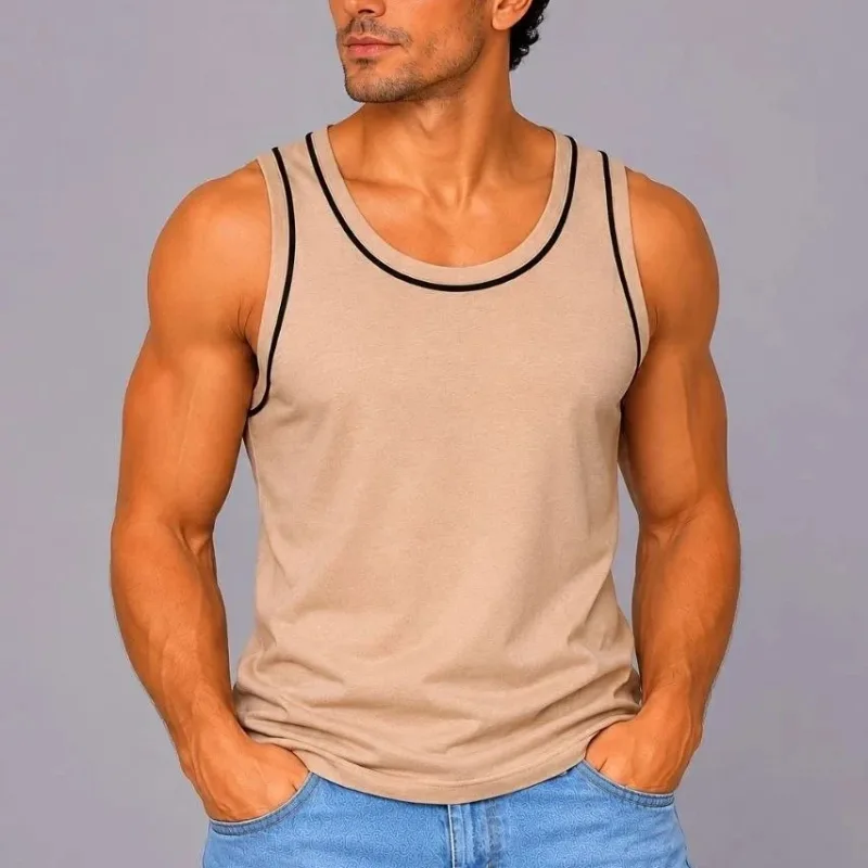 Men's Brown Bicycle Neck Sleeveless Summer Sports Vest