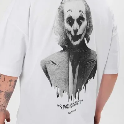 Kişi Ağ Regular Velosiped Yaxalı Çap Rahat T-Shirt 2