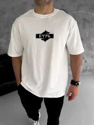 Muška bela oversized bicikli kragna štampana majica