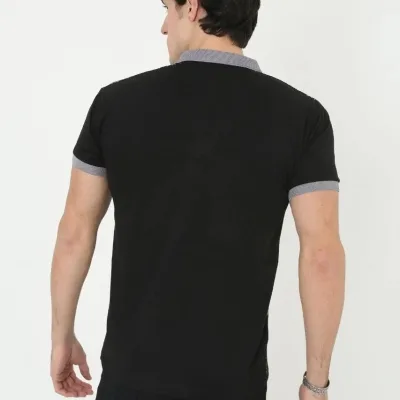 Muški crni slim fit s printom polo ovratnik kratki rukav majica 2